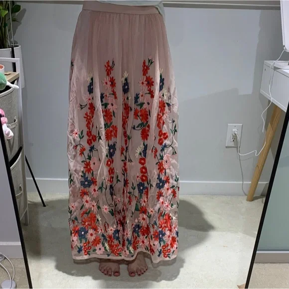Maje Pink Floral Maxi Skirt - Picture 1 of 8